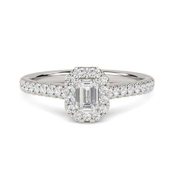 Emerald and Round Diamond Halo Ring