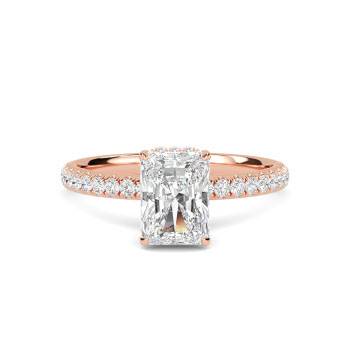 Radiant Diamond High Set Hidden Halo Shoulder Set Ring
