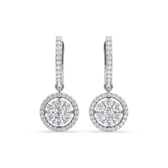 1.10ct Modern Round Diamond Drop Cluster Earrings