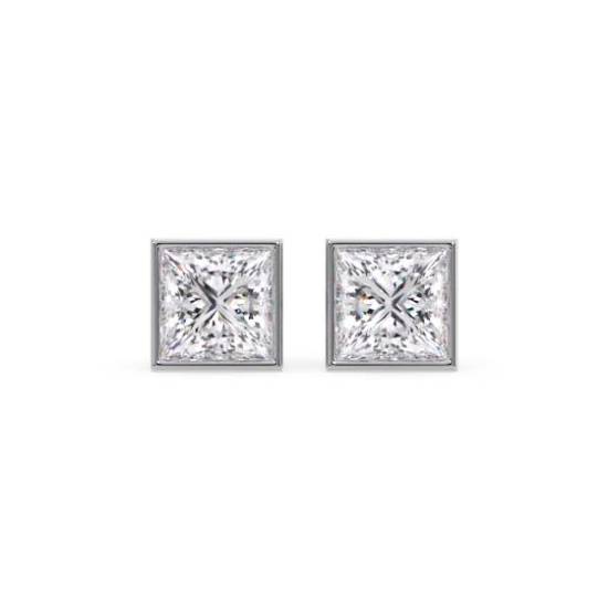 0.15 SI/G-H Princess Diamond Bezel Set Rub Over Earrings